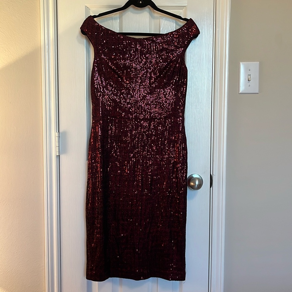 NWT Lauren Ralph Lauren Ruby Red Sequin Dress - Picture 2 of 10